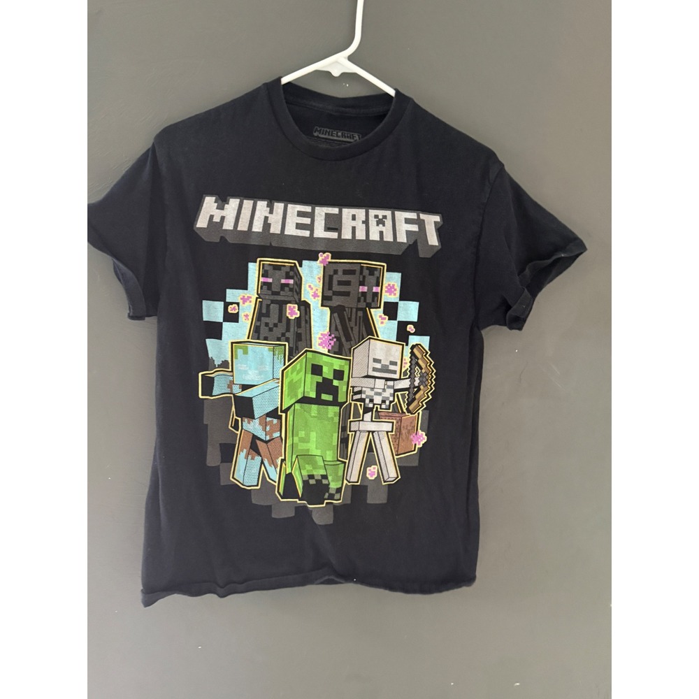 Mens Minecraft Graphic T-Shirt Black Mad Engine Creeper Enderman Size Medium